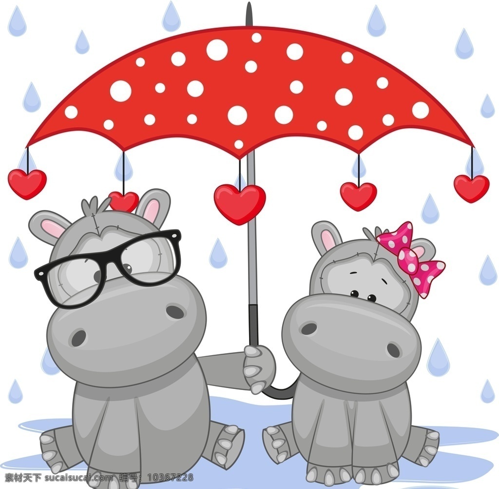 河馬 卡通圖案 卡通動物 雨傘圖案 插畫動物 印花 圖案 動漫動畫