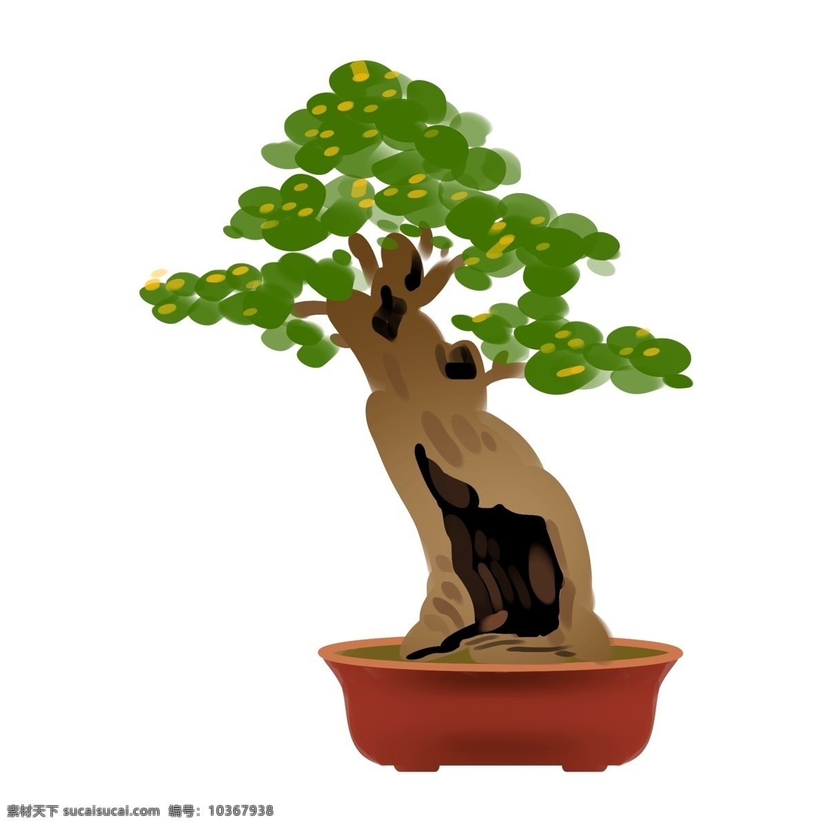 漂亮 盆栽 中國 風 漂亮的盆栽 卡通插畫 手繪 插畫 創(chuàng)意的中國風 綠色的盆栽 紅色的花盆