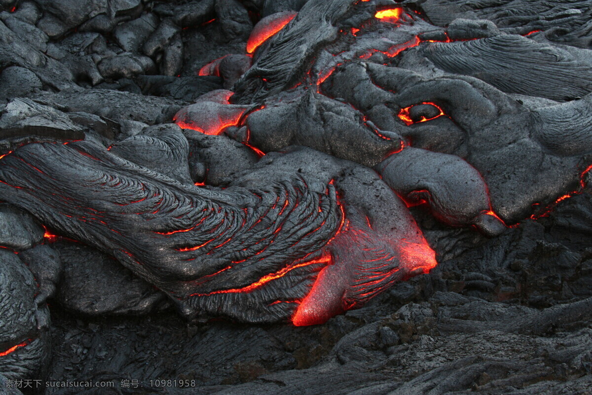 熔岩火山岩 熔岩 火山岩 岩浆 黑色石头 红色岩浆