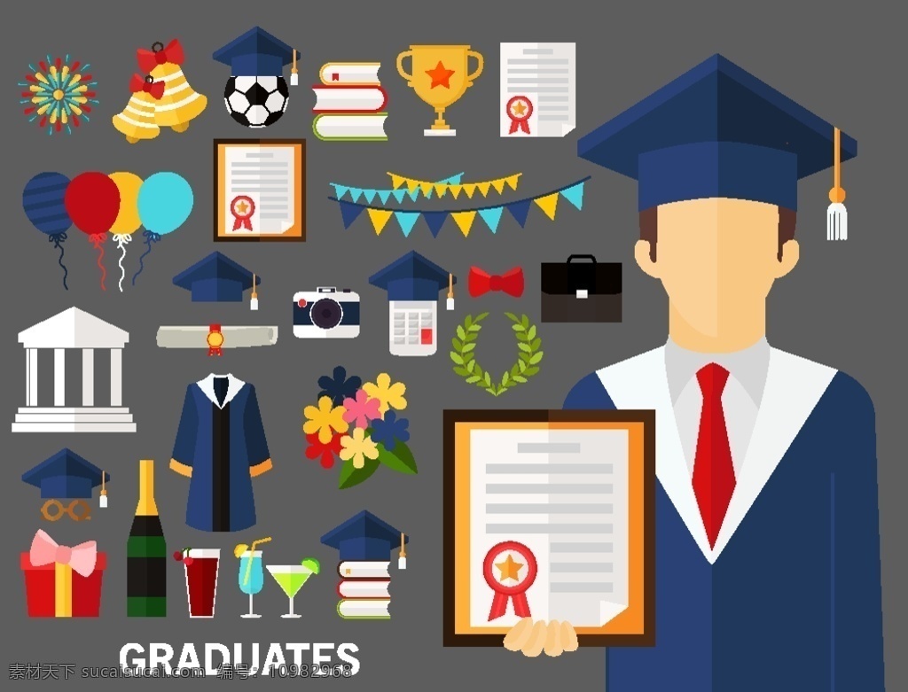毕业 概念 元素 毕业生 博士帽 毕业证书 学士服 庆祝 相机 矢量 高清图片