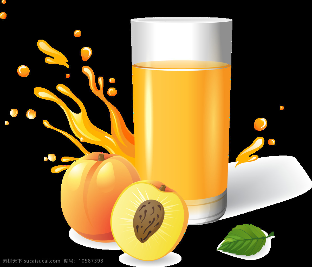 桃子饮品元素 黄色 水蜜桃 饮品饮料 免扣 透明元素