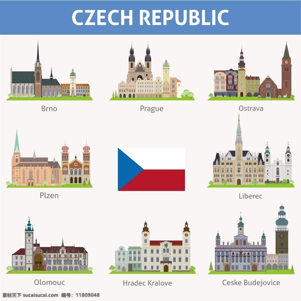 捷克共和国 建筑 图标 国旗 建筑图案 著名建筑 建筑图标 城市图标 房产广告 矢量素材 白色