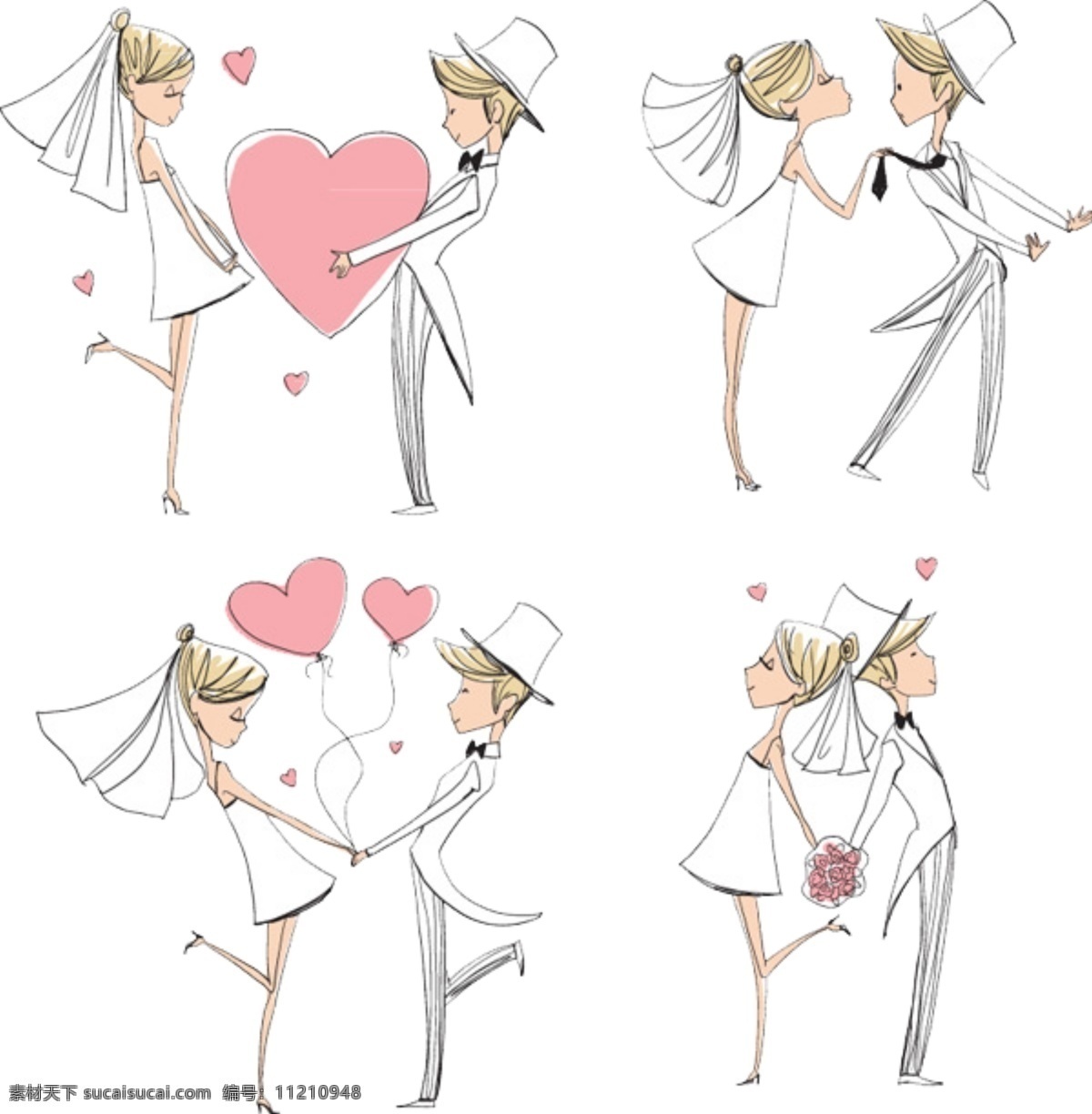 创意 新郎 新娘 卡通 形象 插画 情侣 结婚 婚姻 卡通形象 手绘 可爱 趣味 免抠 婚庆海报设计 分层