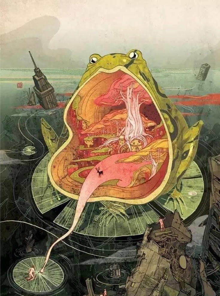 青蛙图片 圣诞节 中国风 插画 海报 背景 元素 动漫动画 风景漫画