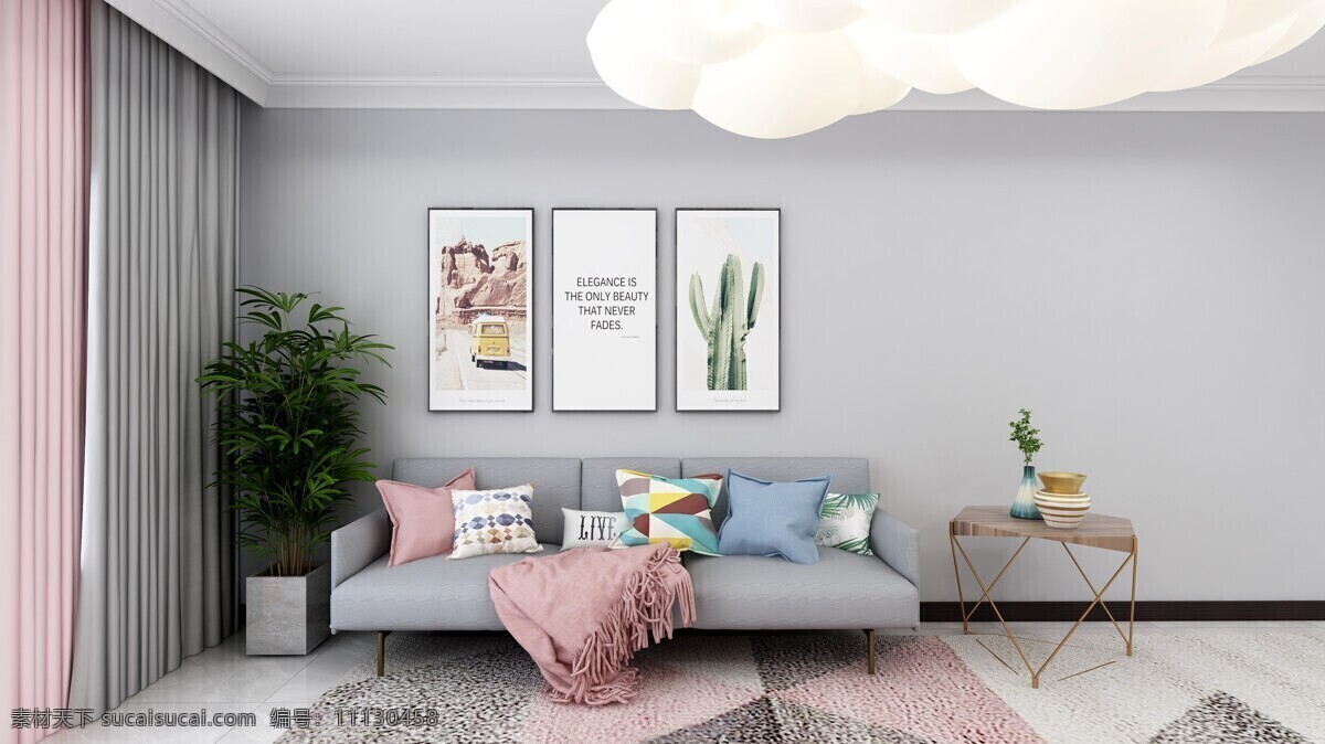 室内 效果图 绿植 窗帘 沙发 3d设计 3d作品