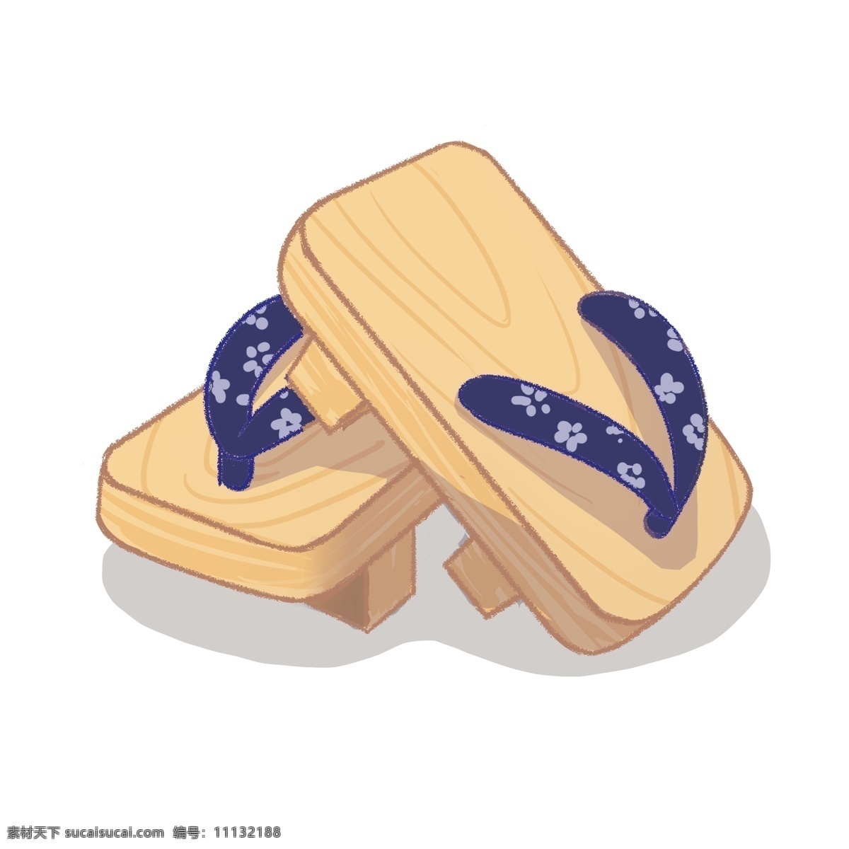日本 特色 木屐 鞋子 插画 木屐的鞋子 卡通插画 日本插画 日本小物 日本产品 日本风情 蓝色的带子