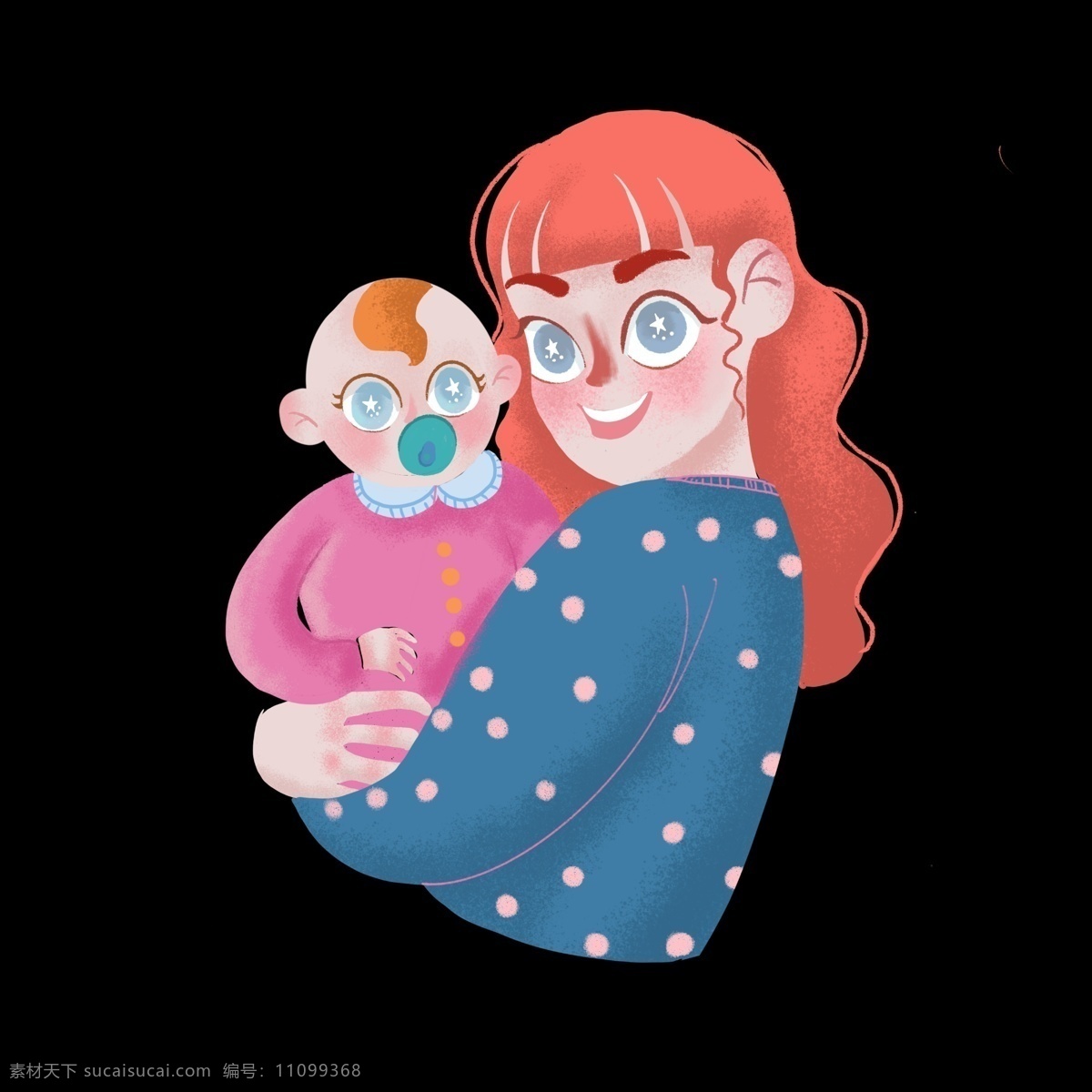 母亲节 卡通 手绘 可爱 抱 娃娃 妈妈 卡通手绘 抱娃娃的妈妈