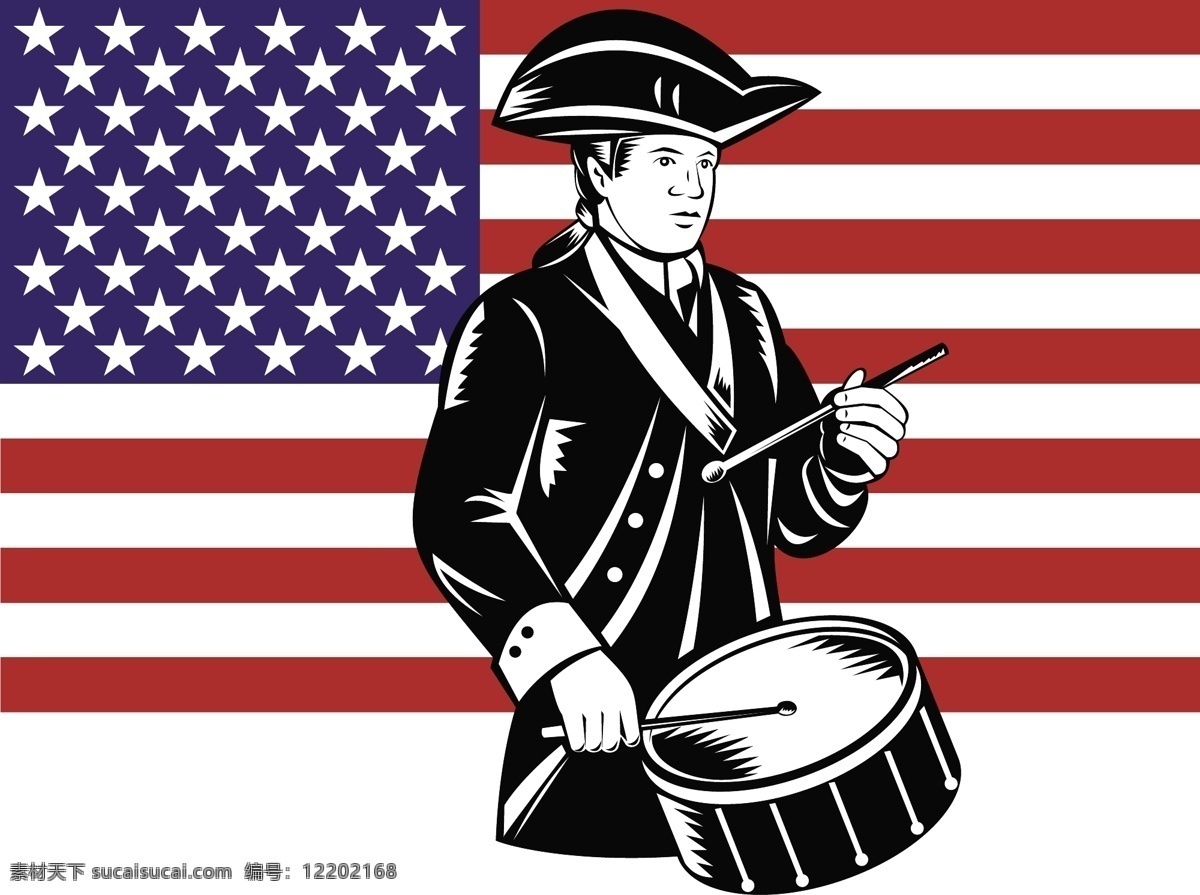 美国 爱国者 鼓手 星条旗 标志 白色
