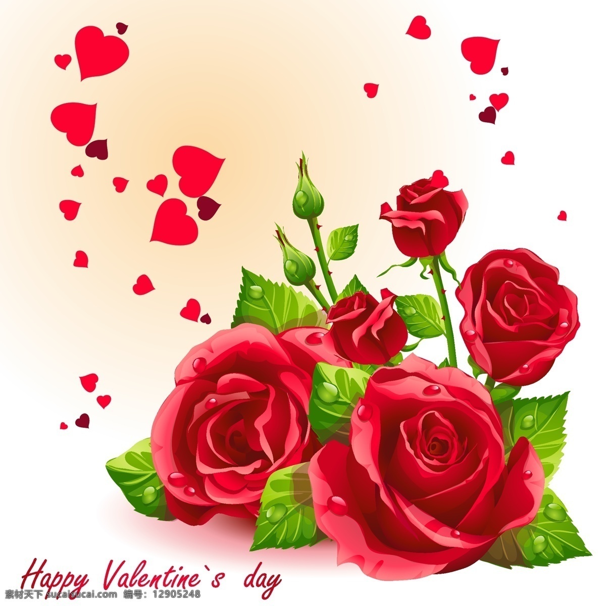 浪漫 情人节 红玫瑰 插画 爱心 红色 节日 玫瑰花 植物