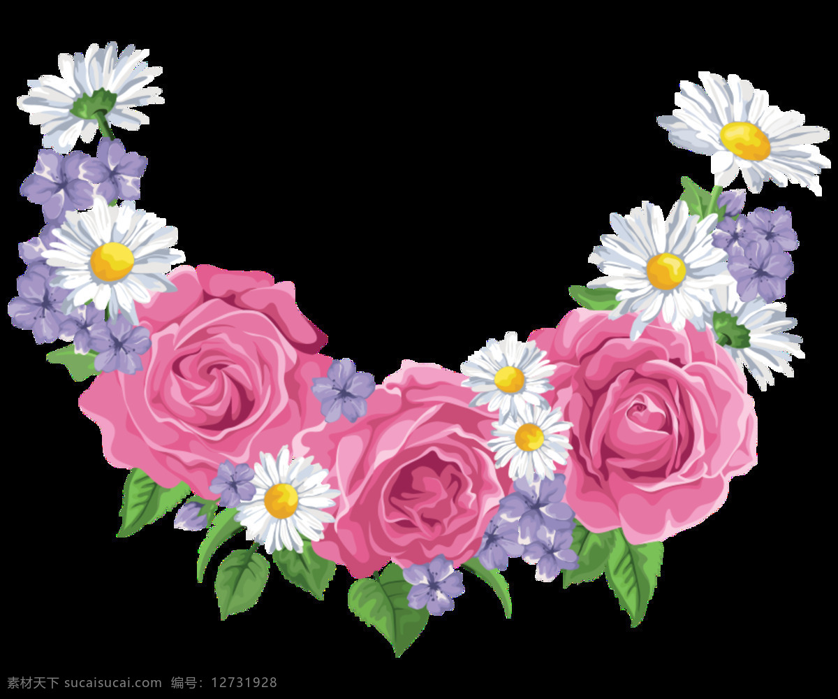 美丽 盛开 玫瑰花 手绘 花环 装饰 元素 飘落的花瓣 手绘花环 手绘水彩 手绘素材 素材唯美 鲜花