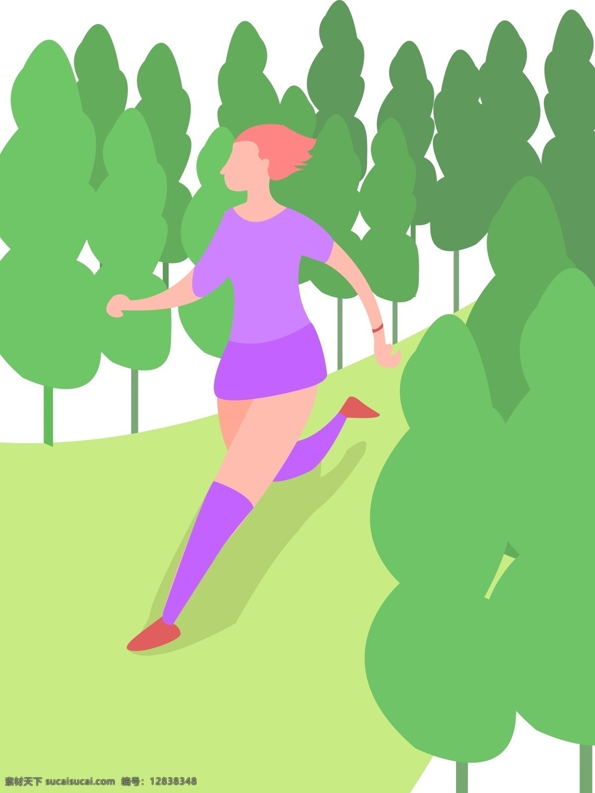 扁平 风格 运动 生活 场景 跑步 慢跑 免扣 扁平风格 运动生活 跑步运动 树林 绿色 运动扁平