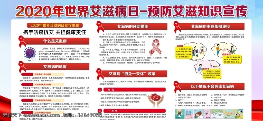 2020 艾滋病 2020年 世界艾滋病日 艾滋病海報(bào) 艾滋病宣傳 攜手防疫抗艾 共擔(dān)健康責(zé)任 艾滋病展板 艾滋病日 艾滋病日海報(bào) 艾滋病日宣傳 艾滋病宣傳欄 艾滋病知識(shí) 紅絲帶 預(yù)防艾滋