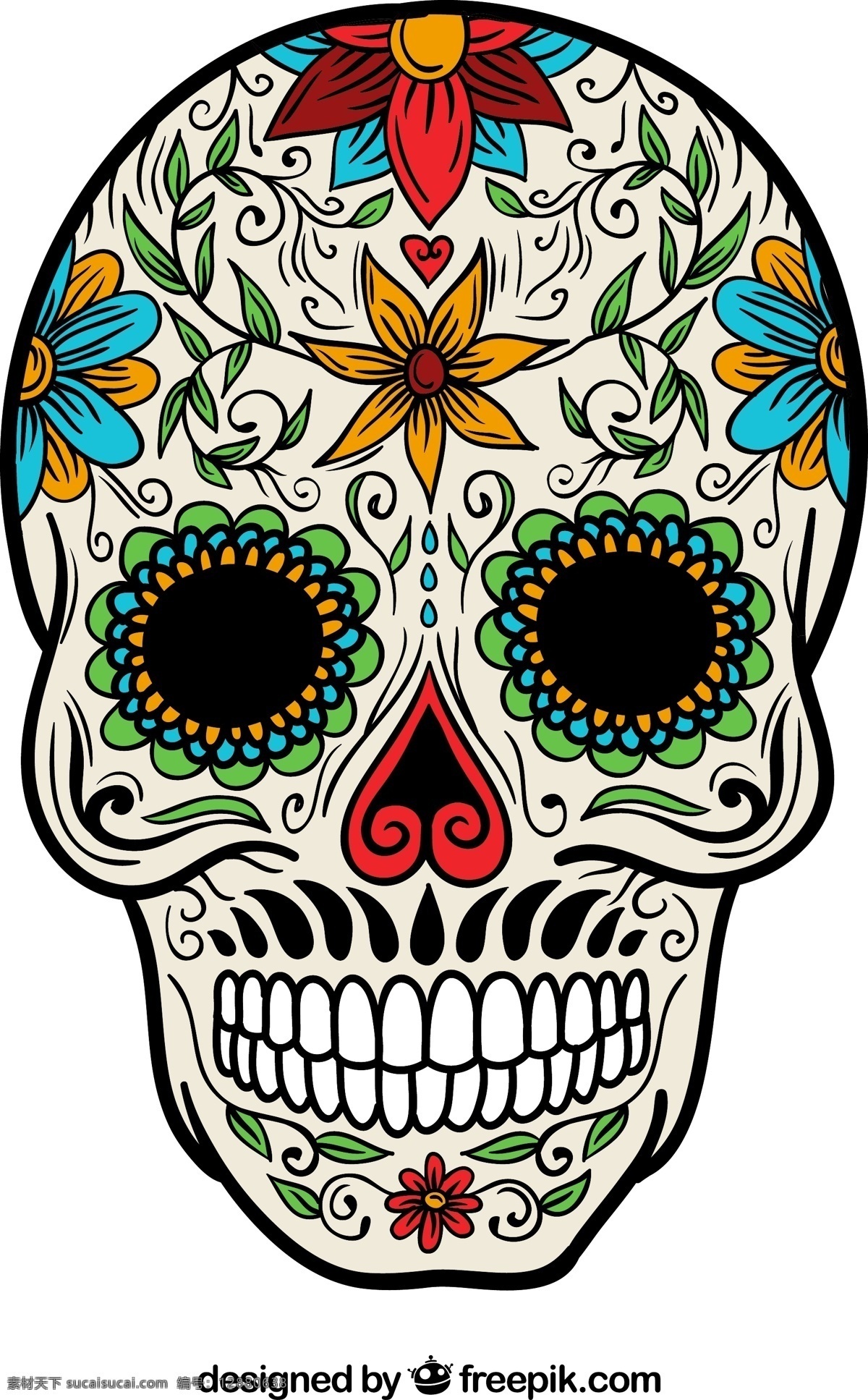 花糖头骨 鲜花 油漆 头骨 墨西哥 文化 手工 手绘 传统 彩绘 图标 高清 源文件