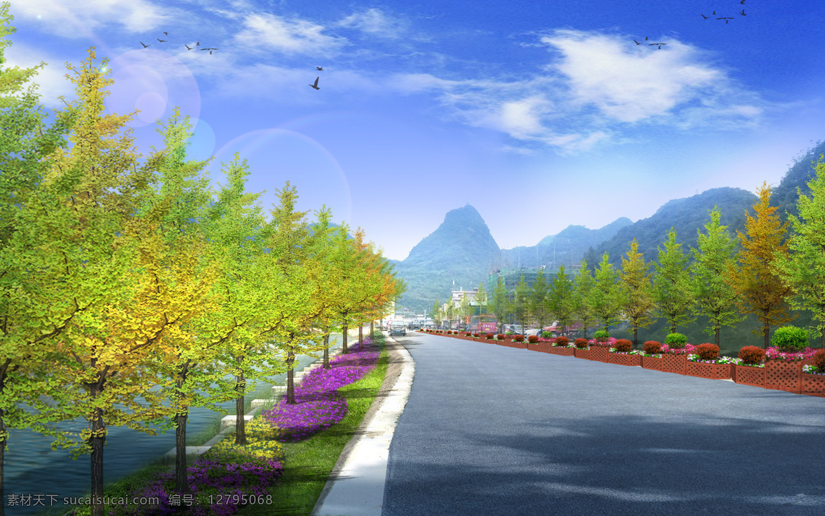 道路绿化图片 道路绿化 边坡格构 行道树 提档升级 斜坡绿化 道路两侧绿化 组团绿化 树箱 环境设计 景观设计