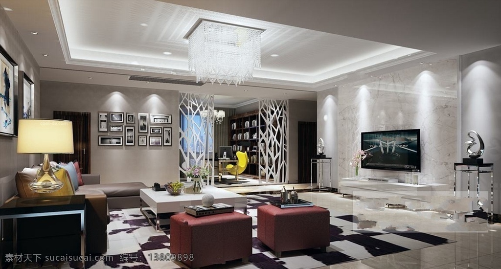 现代客厅图片 隔断 屏风 水晶灯 组合沙发 照片墙 现代风格 地毯 中国 室内设计 联盟 2016 3d设计 室内模型 max