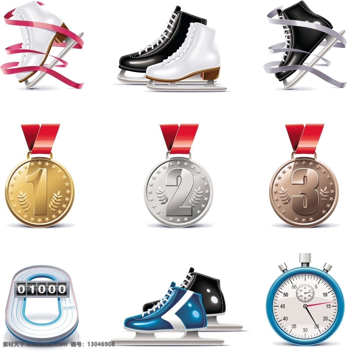 速度 滑冰 运动 图标 矢量 奖牌 金牌 溜冰鞋 秒表 铜牌 银牌 滑冰鞋 矢量图 其他矢量图