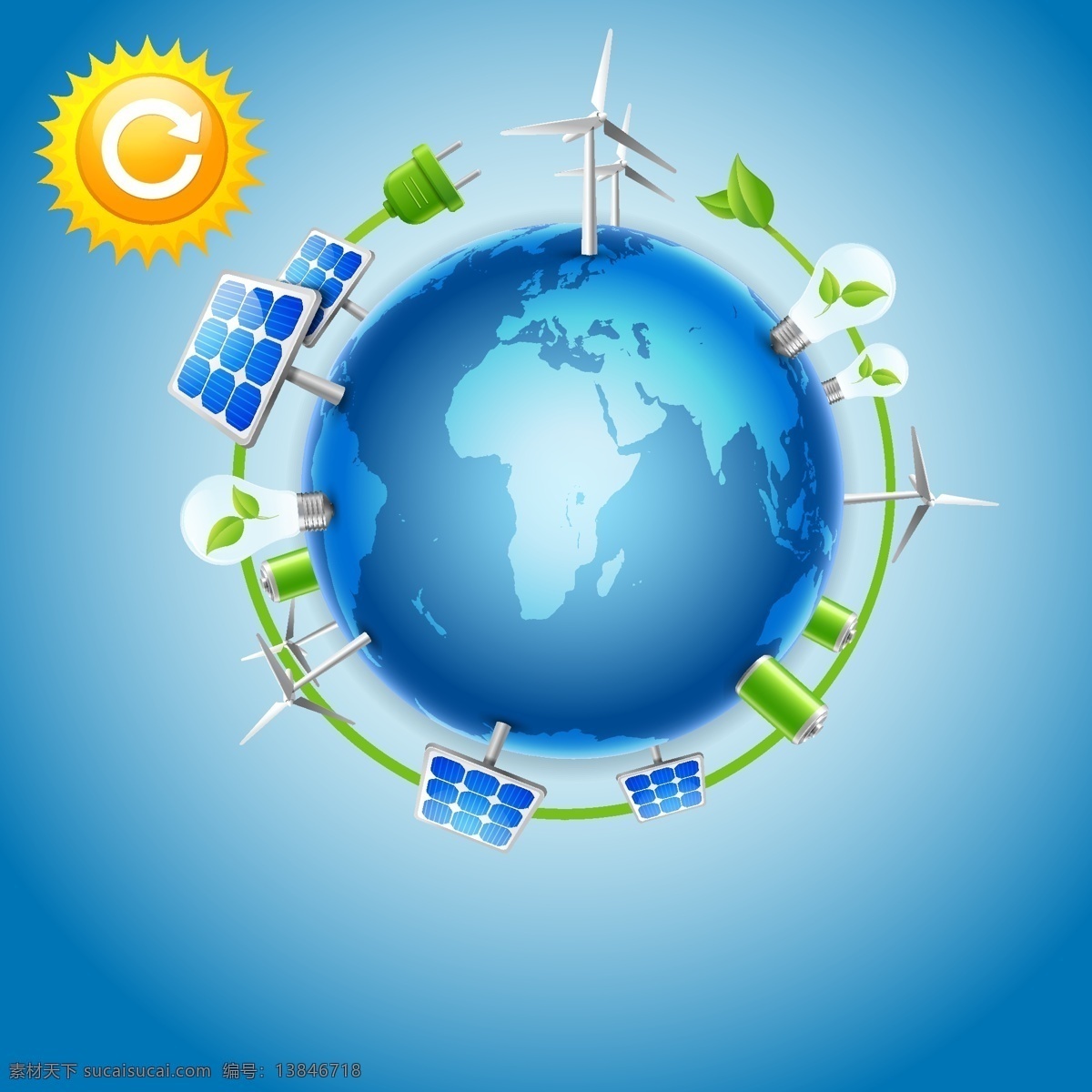 创意 环保 海报 背景 生态 地球 风车 环境保护 可循环 绿色 能源 太阳 太阳能 信息图