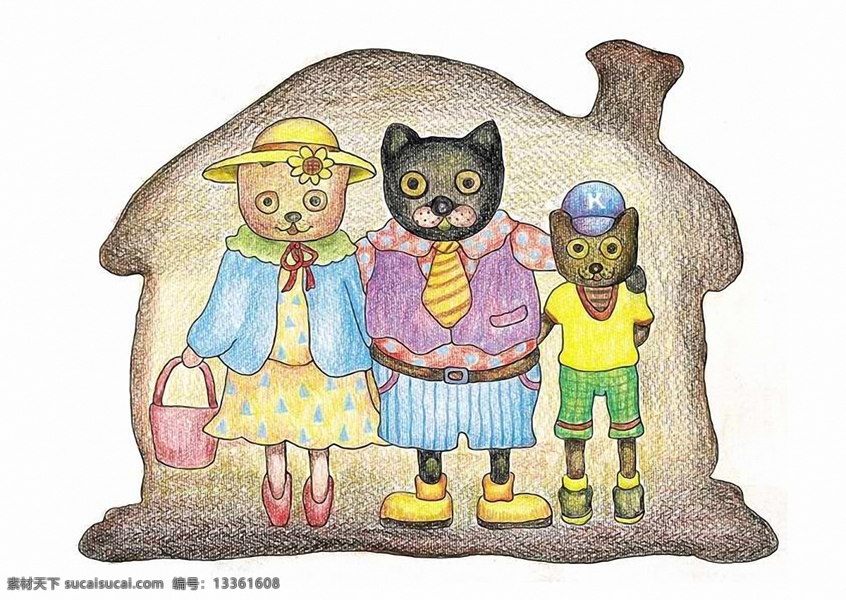 欢乐 家庭 　 手绘 插图 欢乐家庭 设计素材 动物家庭 动物插图 书画美术 白色