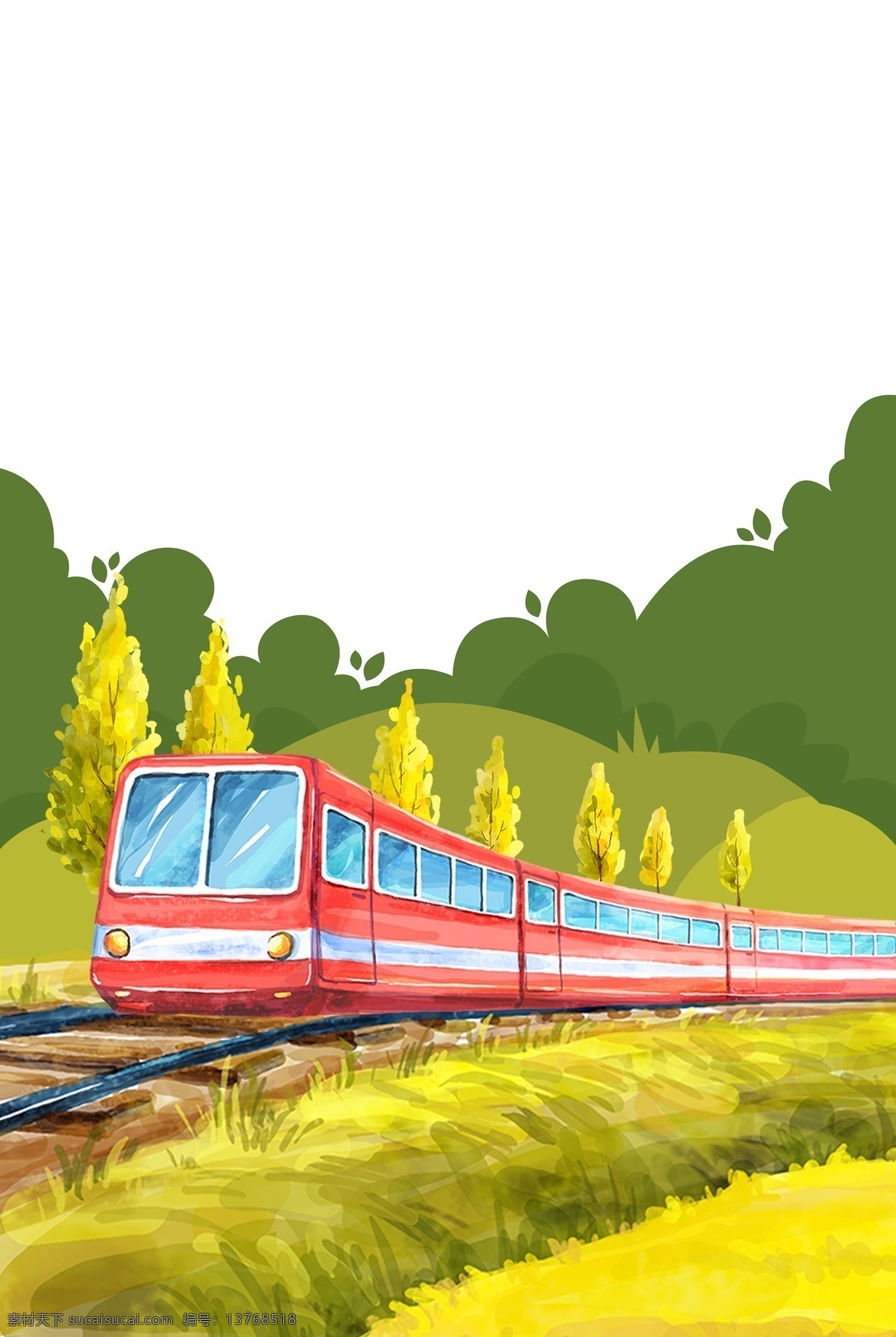 卡通 手绘 火车 旅行 插画 元素 树林 出行 卡通手绘 轨道