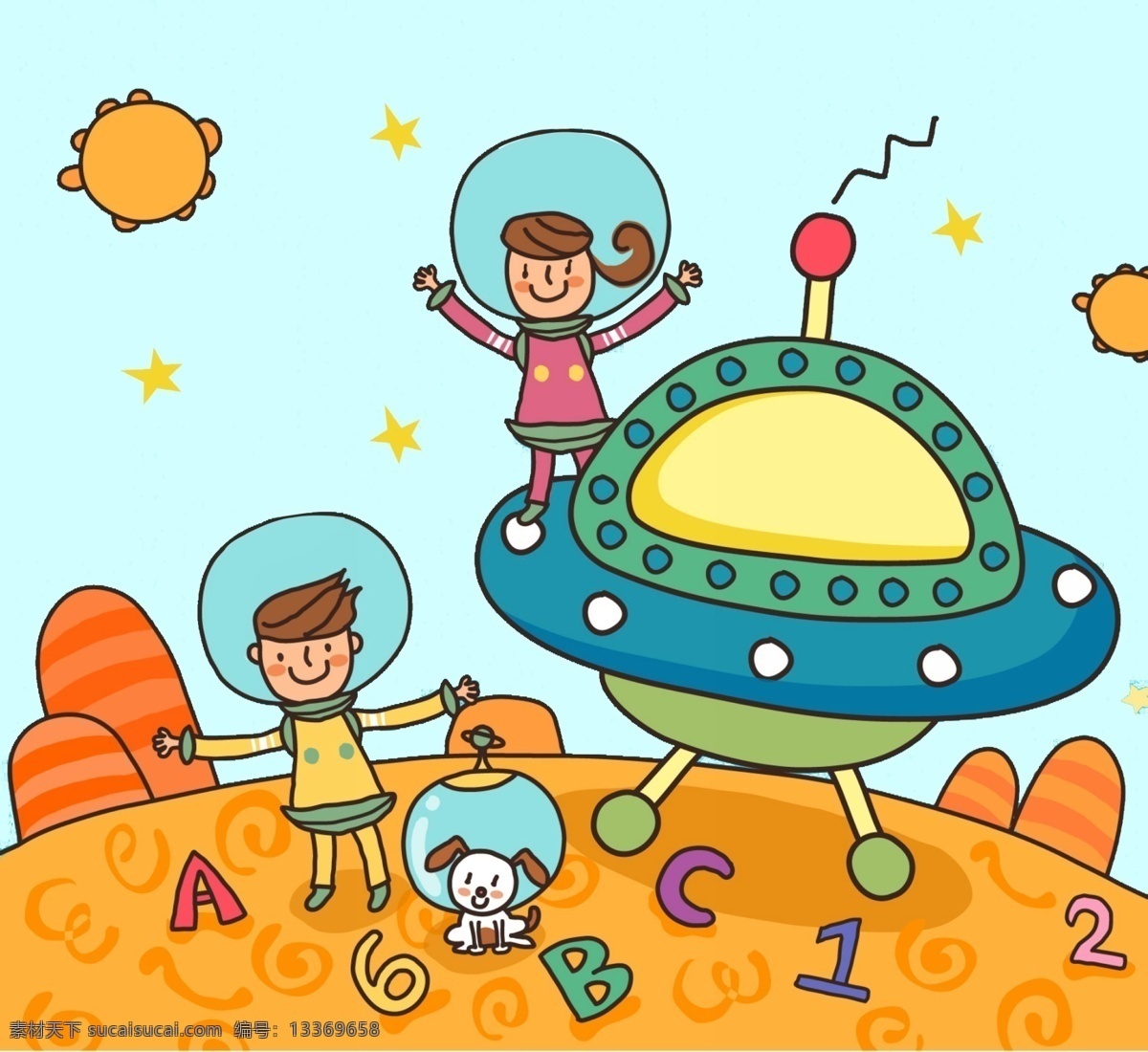动漫 动画 图案 漫画 手绘 插画 彩绘 可爱 卡通人物 地球 儿童画 外星人 字母 家园 数字 太阳 橙色 男孩 女孩 卡通