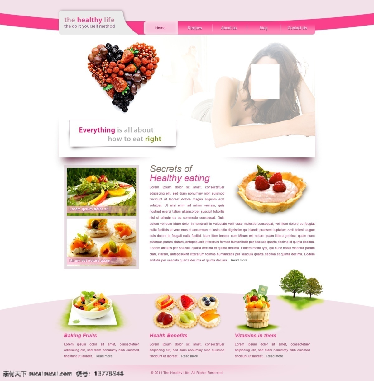美容健身 网页模板 ui设计 健康美食 健身 美容 英文模板 源文件 玫 红色 系 网页素材