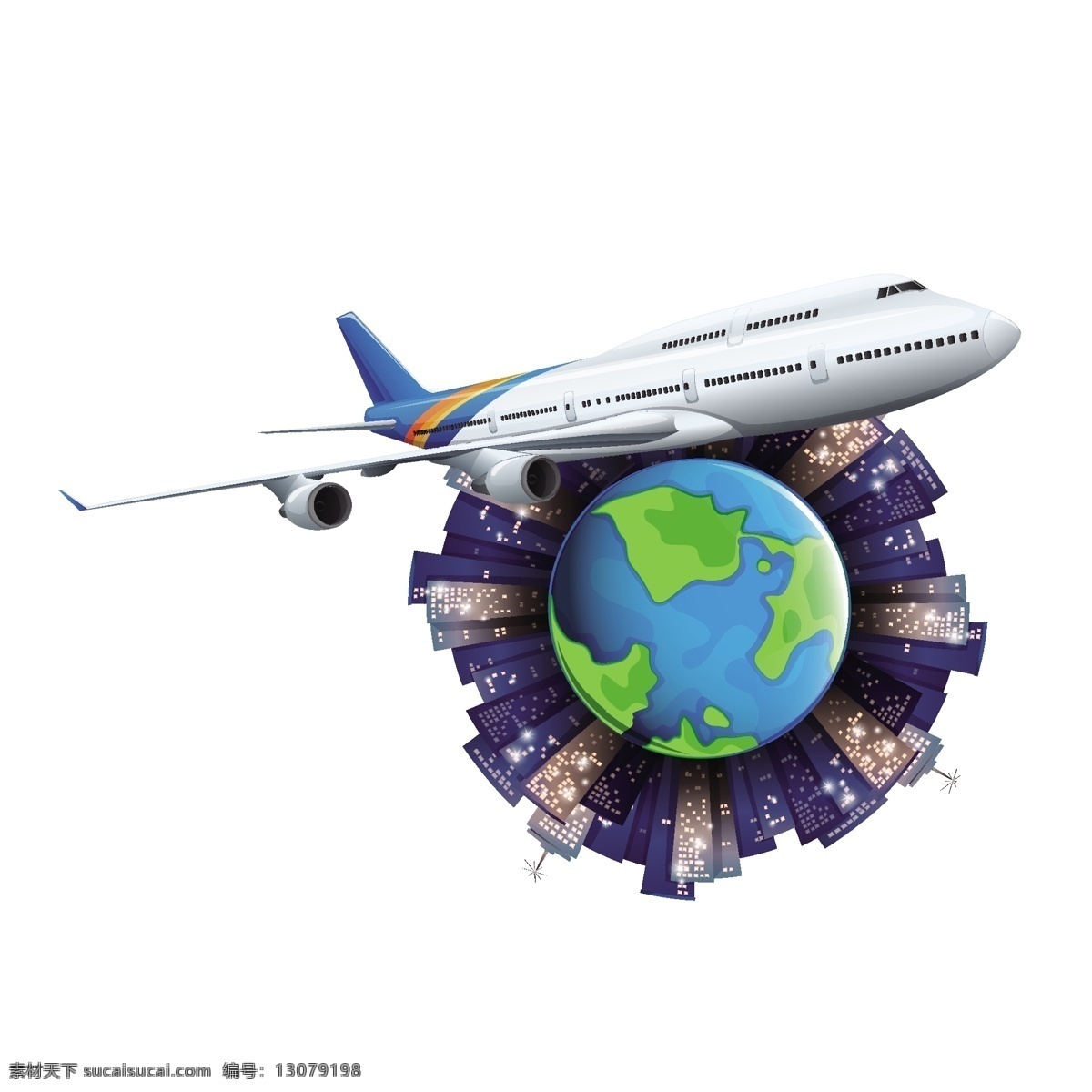 环游 世界 飞机 矢量 卡通 卡通飞机 飞机环游 环游世界 世界旅行 蓝色 蓝色地球 建筑物