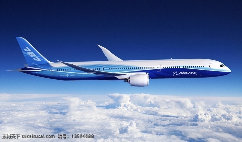 波音 787 飞机 客机 蓝天 白云 现代科技 交通工具