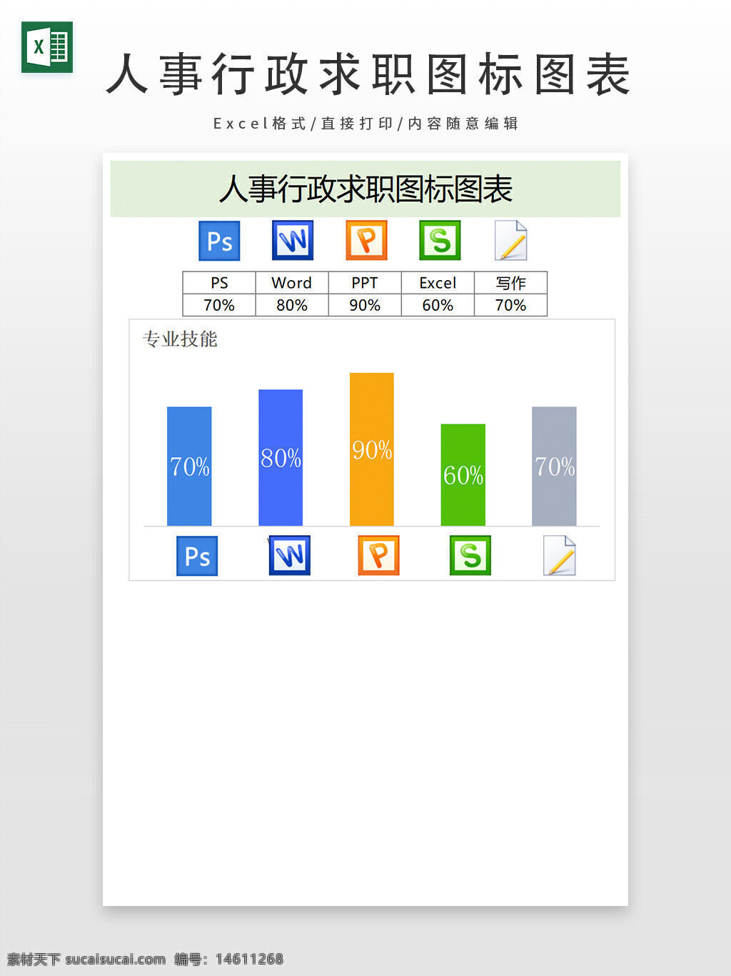 人事行政 求职图表 技能评估 excel模板 可视化图表 专业技能 数据分析 办公技能 图标设计 word技能 ppt技能 excel技能 ps技能 办公素材