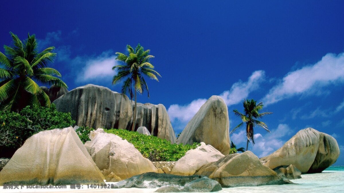梦幻 景色 白云 蓝天 石头 椰子树 梦幻海景 风景 生活 旅游餐饮
