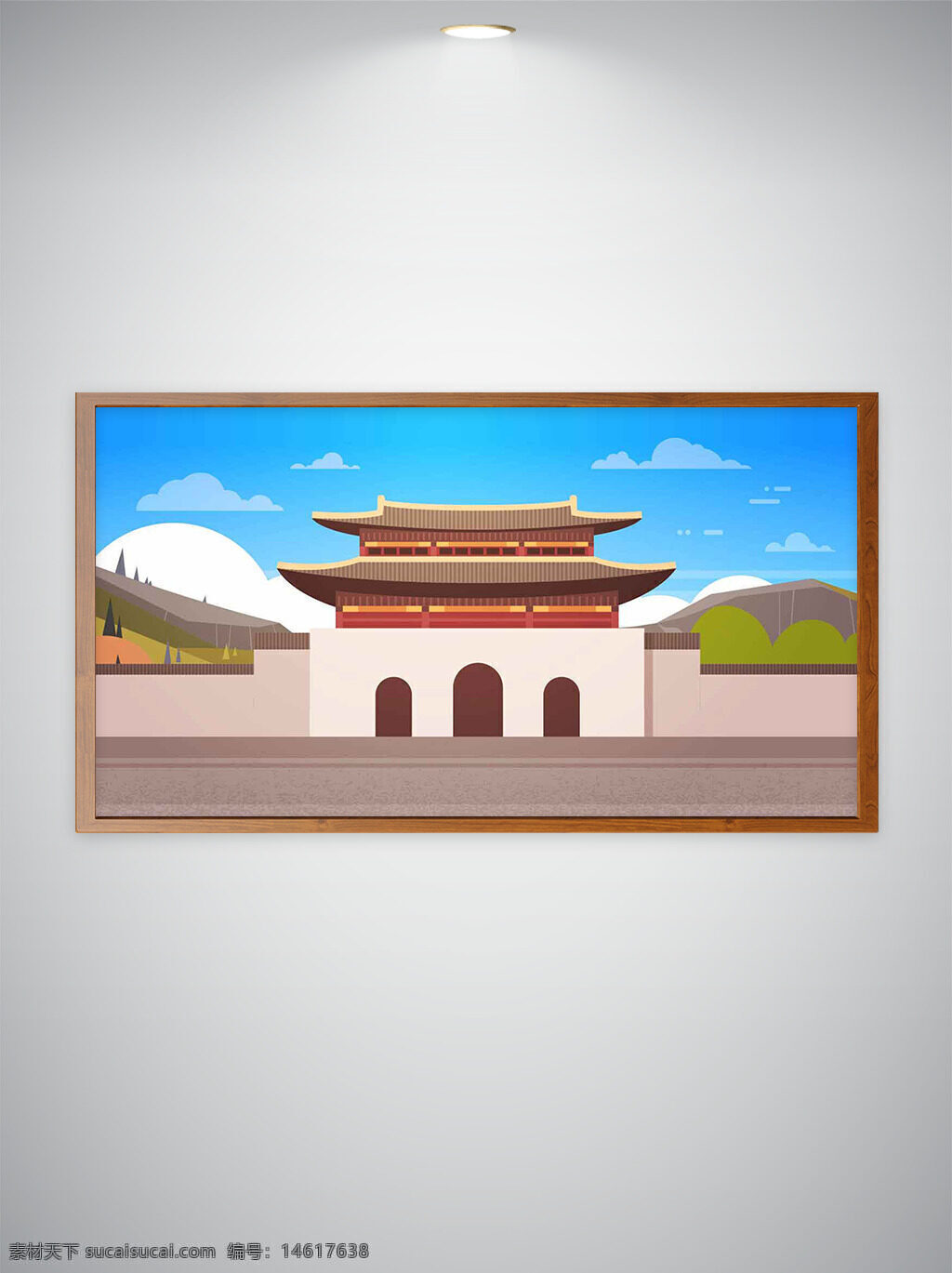 中式建筑 宮門插畫(huà) 城樓設(shè)計(jì) 簡(jiǎn)約風(fēng)格 手繪創(chuàng)意 對(duì)稱構(gòu)圖 傳統(tǒng)文化 建筑藝術(shù) 中國(guó)風(fēng) 風(fēng)光插畫(huà) 歷史建筑 文化傳承 藍(lán)天白云