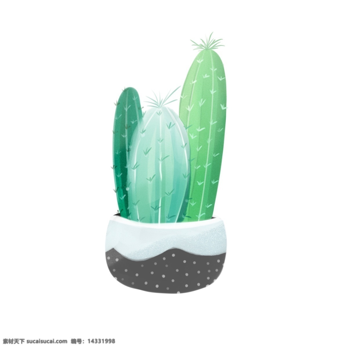水彩 风 手绘 仙人掌 植物 可爱 小清新 花盆 温暖 治愈