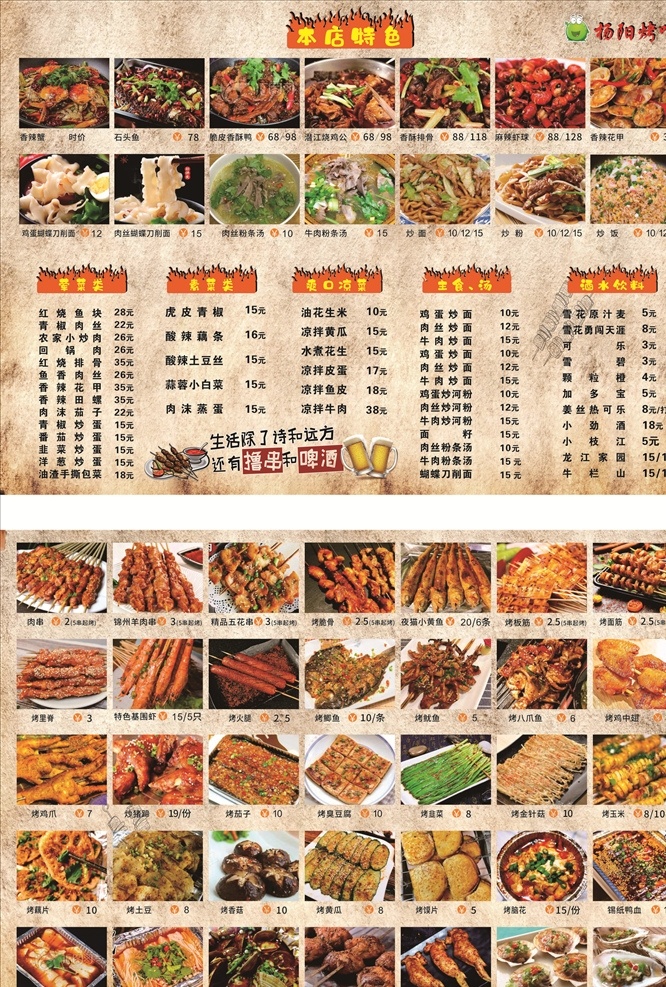 燒烤菜單圖片 菜單 菜譜 燒烤 擼串 啤酒 海鮮 烤吧 烤面筋 羊肉串 錫紙 舊墻面 斑駁 大排擋 臭豆腐 菜單菜譜