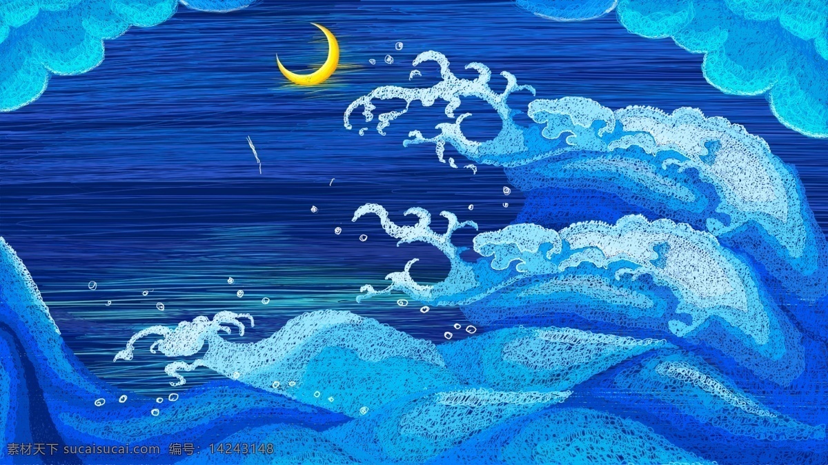 线圈 印象 波涛汹涌 鲸鱼 出海 背景 壁纸背景 小清新背景 星星 月亮 夜晚背景
