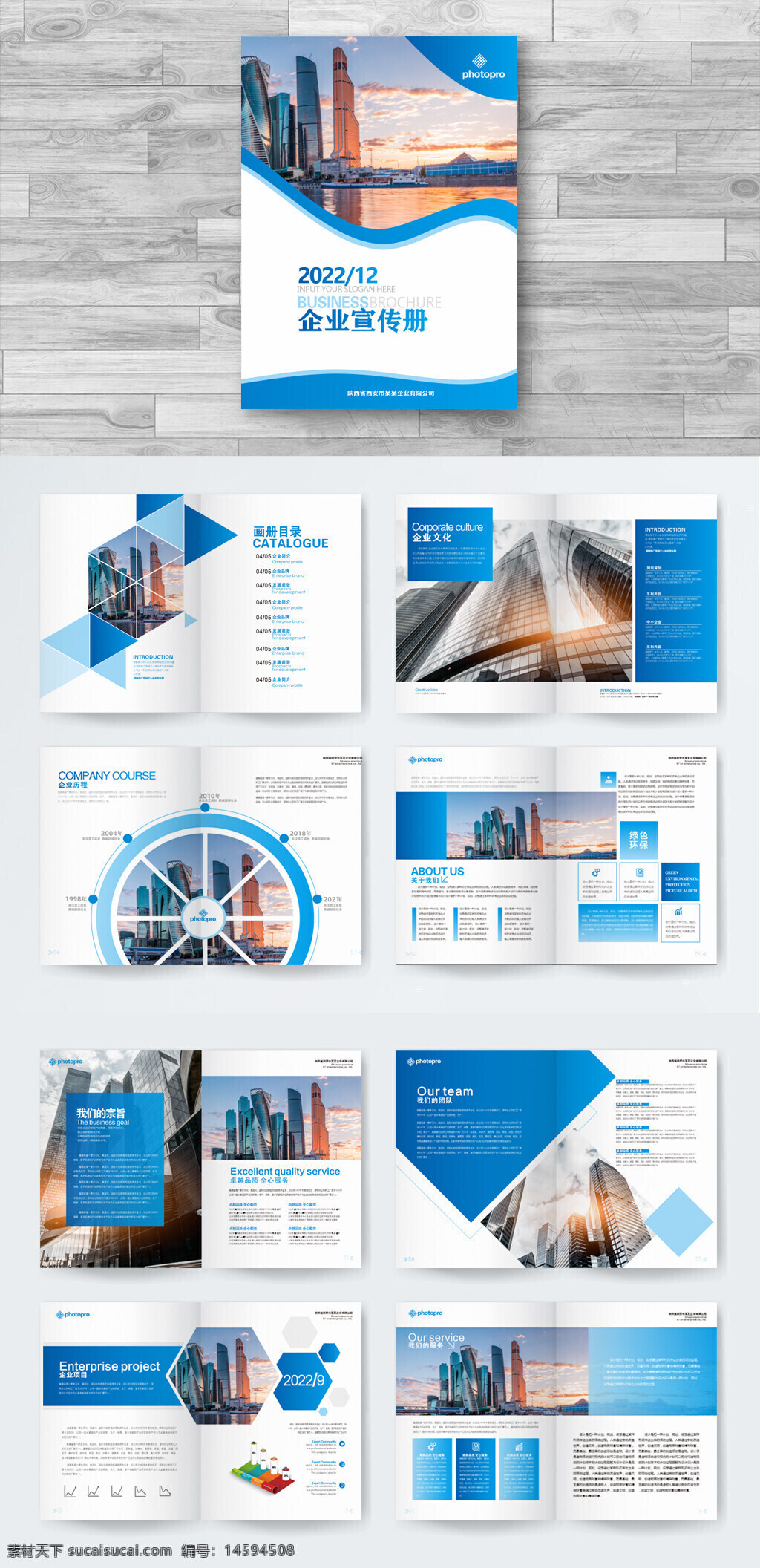企业宣传册 蓝色主题 现代设计 公司简介 业务介绍 项目展示 企业文化 团队介绍 服务内容 客户案例 公司历史 发展战略 公司愿景 品牌推广 市场营销 产品目录 商业演示 企业形象 图文并茂