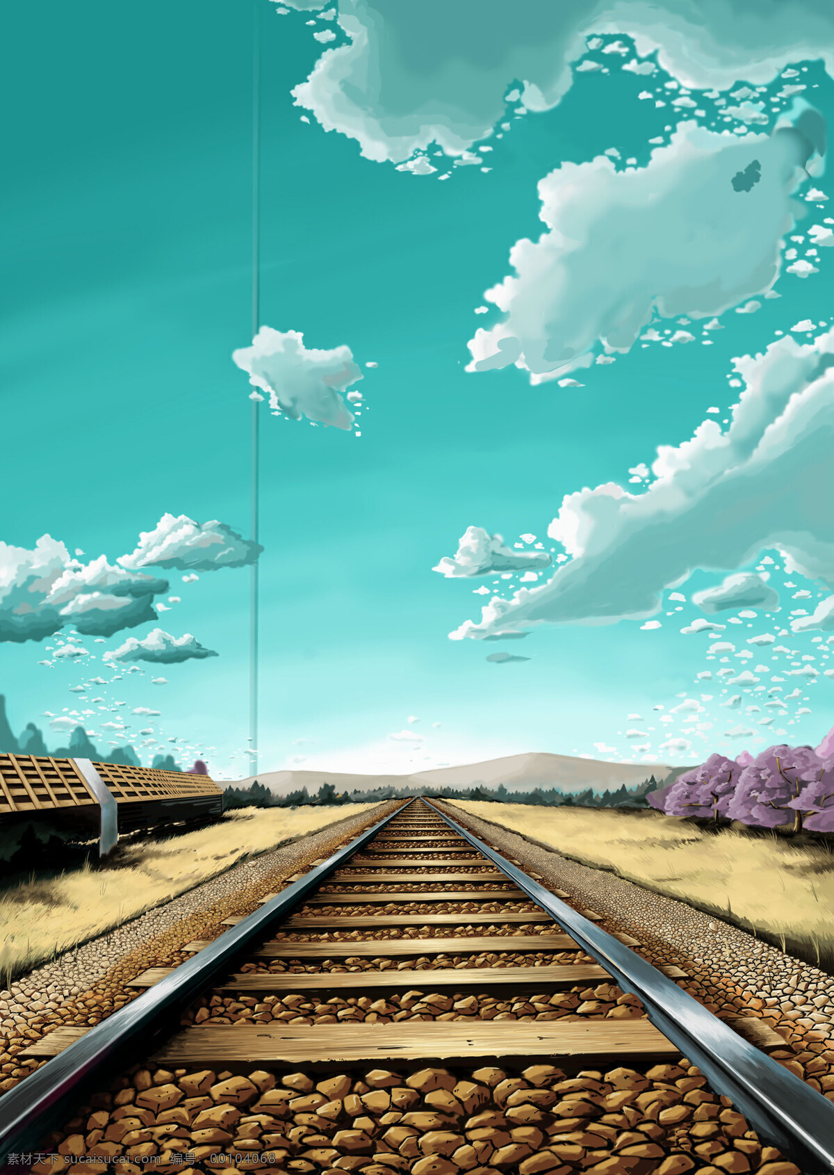壁纸 动漫动画 风景 风景漫画 蓝天 漫画 设计素材 手绘风景 铁路 模板下载 蓝天铁路 卡通 动漫 可爱