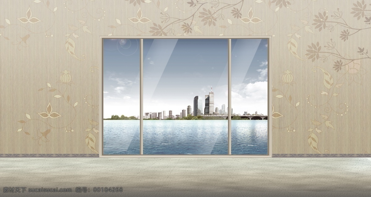 透过 室内 窗户 看到 城市 大 景 大气 花朵 墙 都市 现代 大景 海报 海报背景图