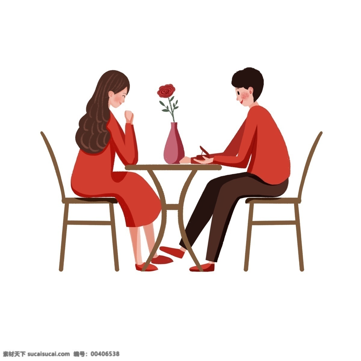 手绘 情人节 戒指 插画 卡通插画 情人节快乐 许愿的女孩 红色的玫瑰花 求婚的男孩
