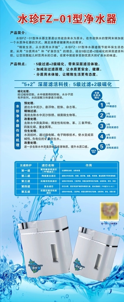 新时代 水珍 国珍净水器 水珍净水器 净水机 国珍 自然 净水器 矿泉 水 生活百科 生活用品 蓝色背景 水机 水纹 原创 净水器展架 海报