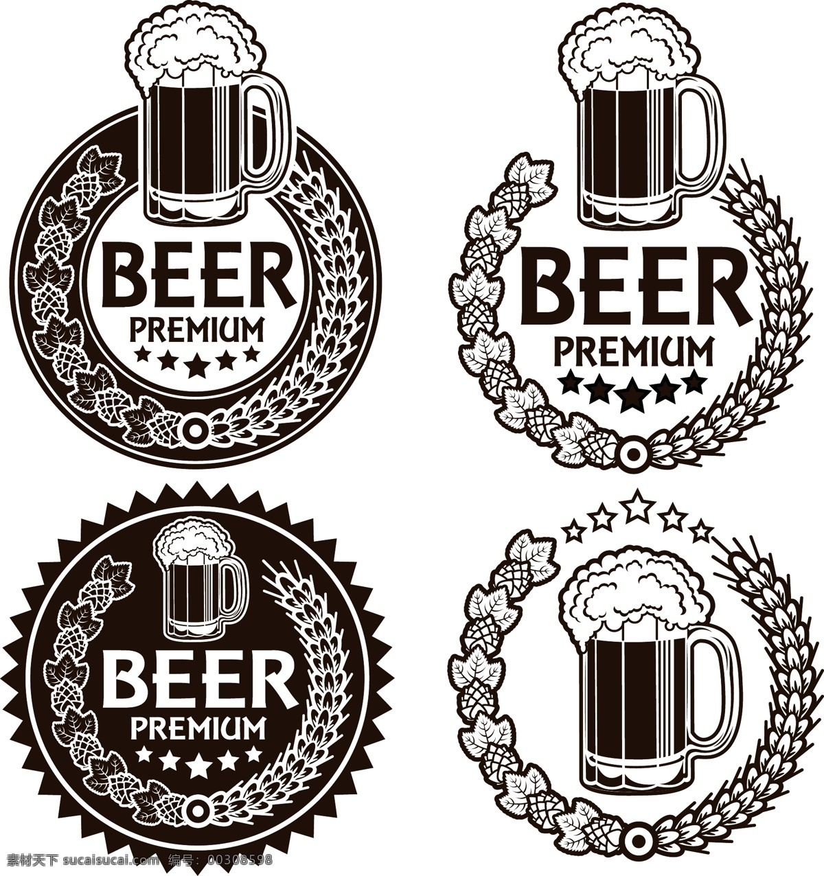 啤酒标签 单色标签 标签设计 饮品标签 矢量 标签矢量设计