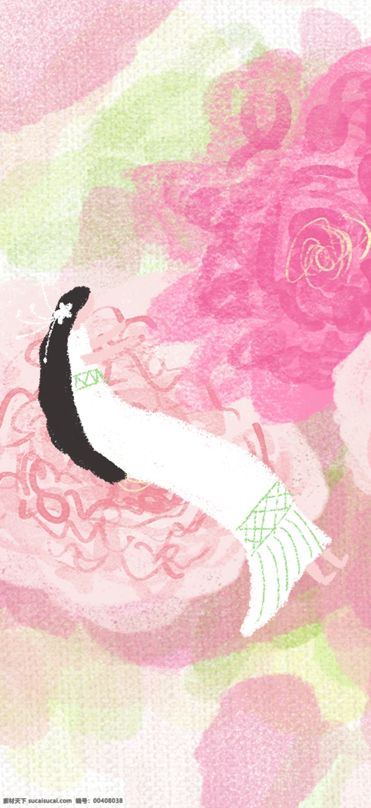 你好 早安 玫瑰园 少女 插画 玫瑰花 手机配图 花园 水彩插画 你好系列 你好早安