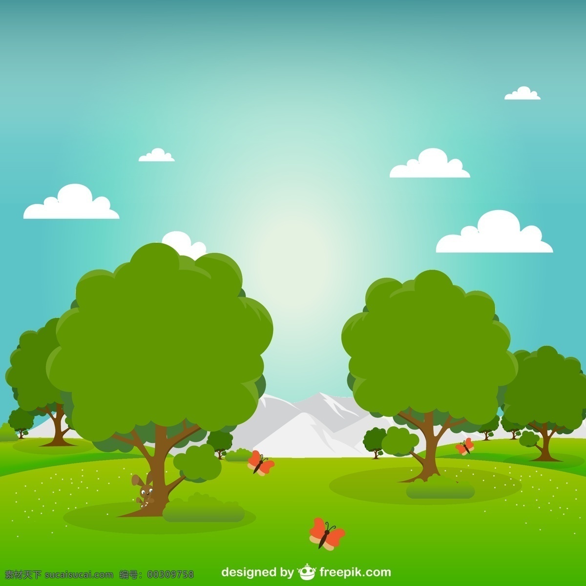 日出 时 绿色 公园 树 夏 绿化 园林 平面 空间 平面设计 假日 树木 游戏 元素 娱乐 度假 城市 插图 设计元素 图形 青色 天蓝色