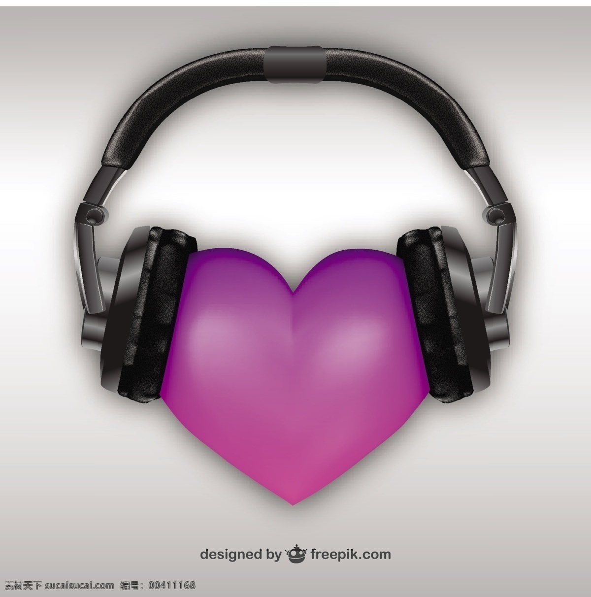 带 耳机 三维 心脏 音乐 心 爱 浪漫 灰色