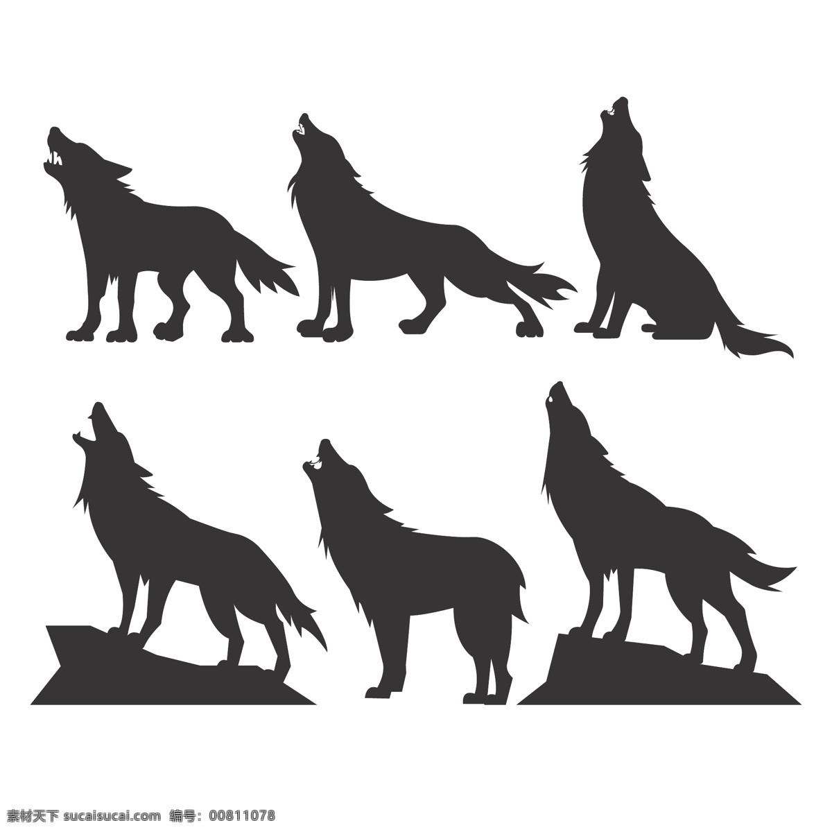 嚎叫的狼剪影 嚎叫的狼矢量 嚎叫的狼素材 嚎叫的狼 狼剪影 狼素材 狼 共享设计矢量 生物世界 野生动物