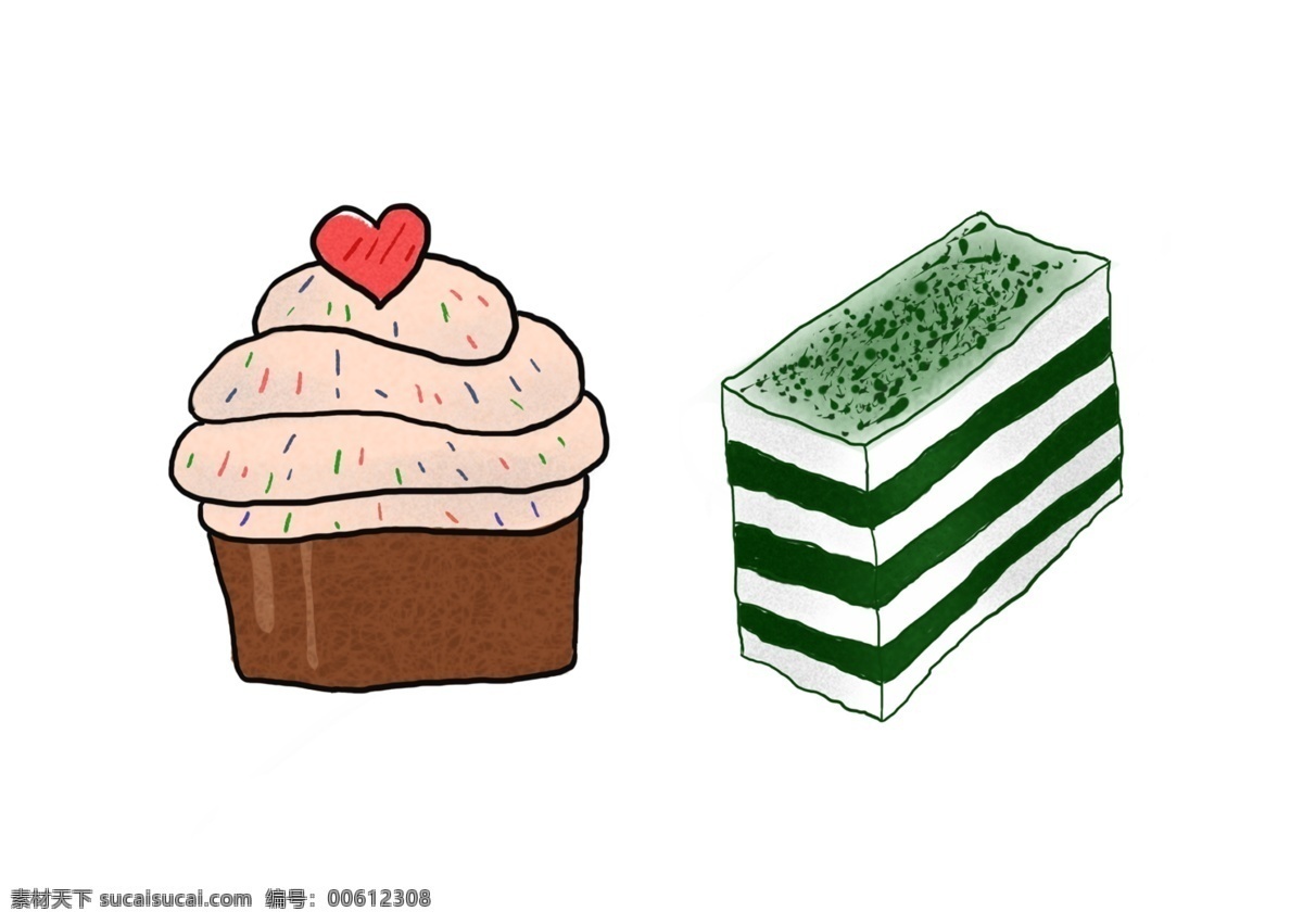 手绘 手 账 蛋糕 甜点 元素 食品 零食 卡通 手账