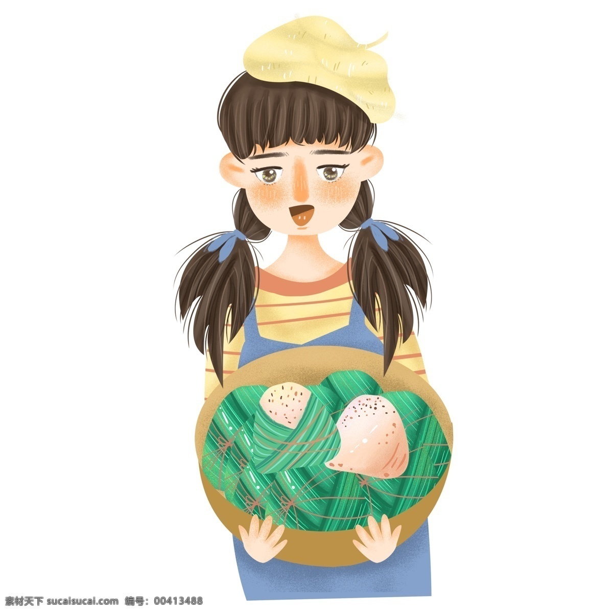 卡通 粽子 女孩 免 抠 唯美 手绘 卡通元素 少女元素 拿粽子