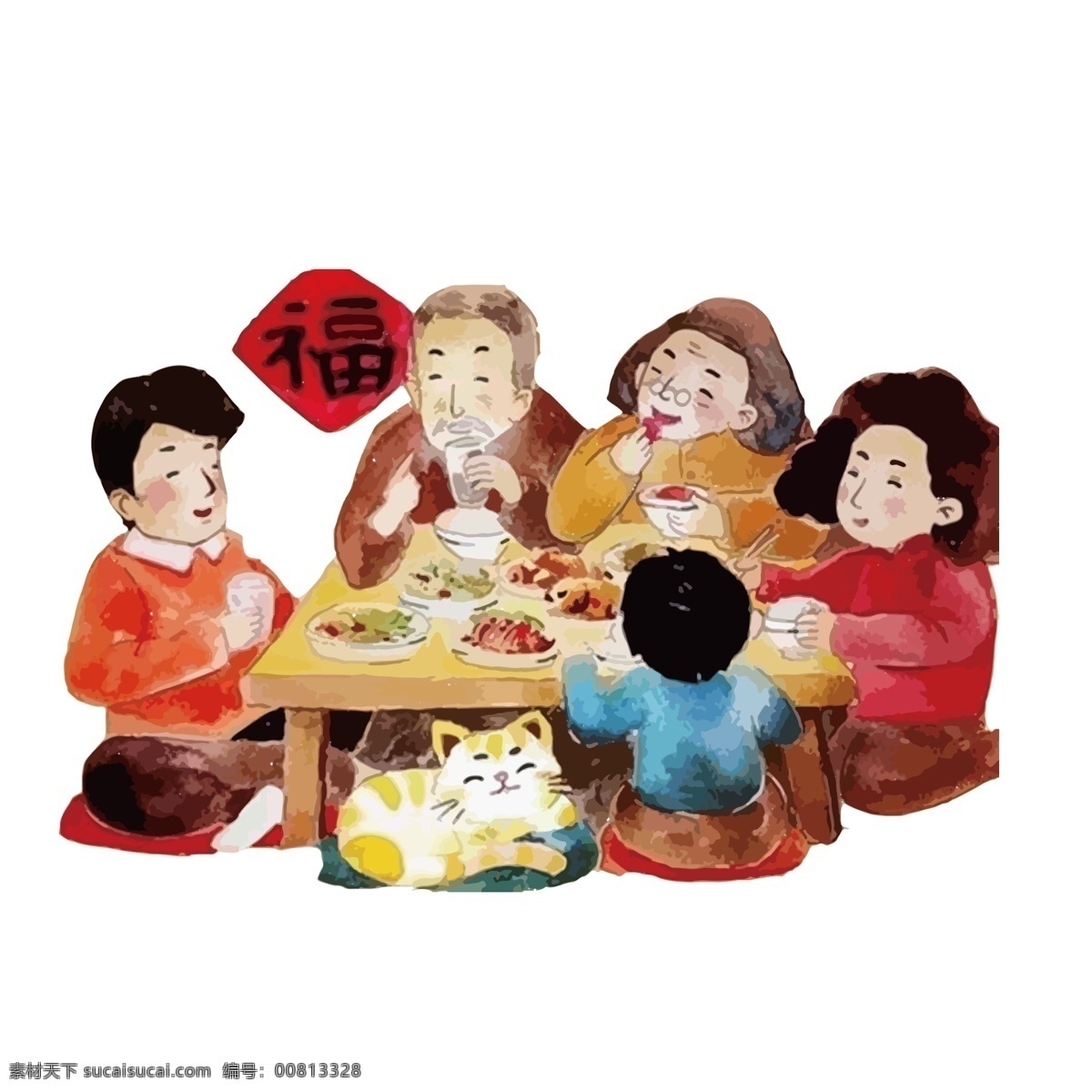 卡通 一家人 吃 年夜饭 免 抠 图 人物特写 吃饭的一家人 合影照 卡通人物 动漫人物 免抠图