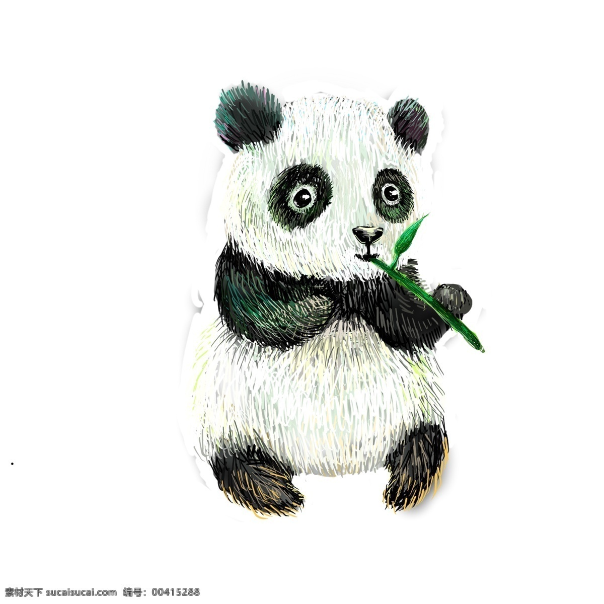 吃 竹子 可爱 大熊猫 卡通 背景 绿色竹叶 元素 手绘