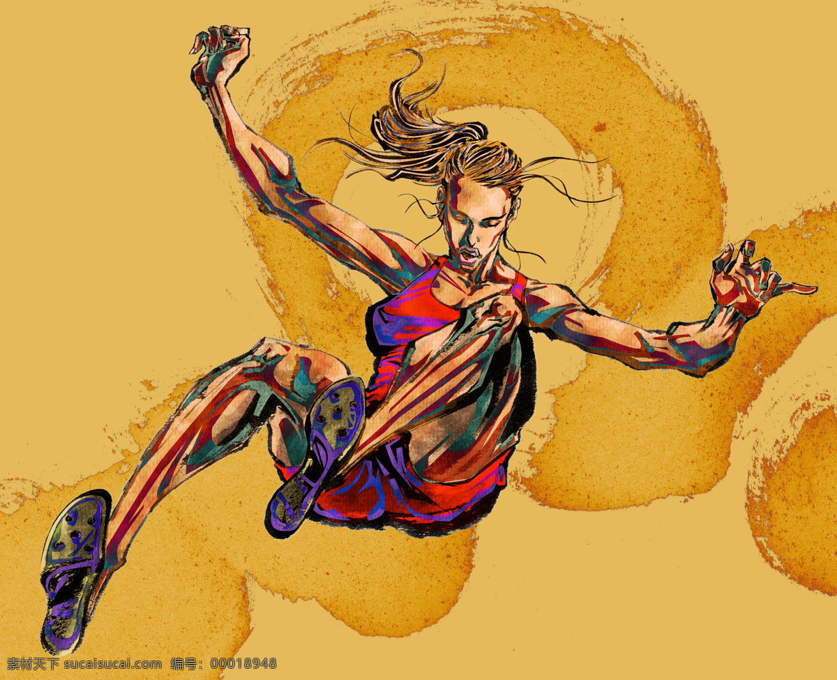 跳远运动插画 跳远 运动 插画 体育 壁画 人物 插画专辑 文化艺术 绘画书法