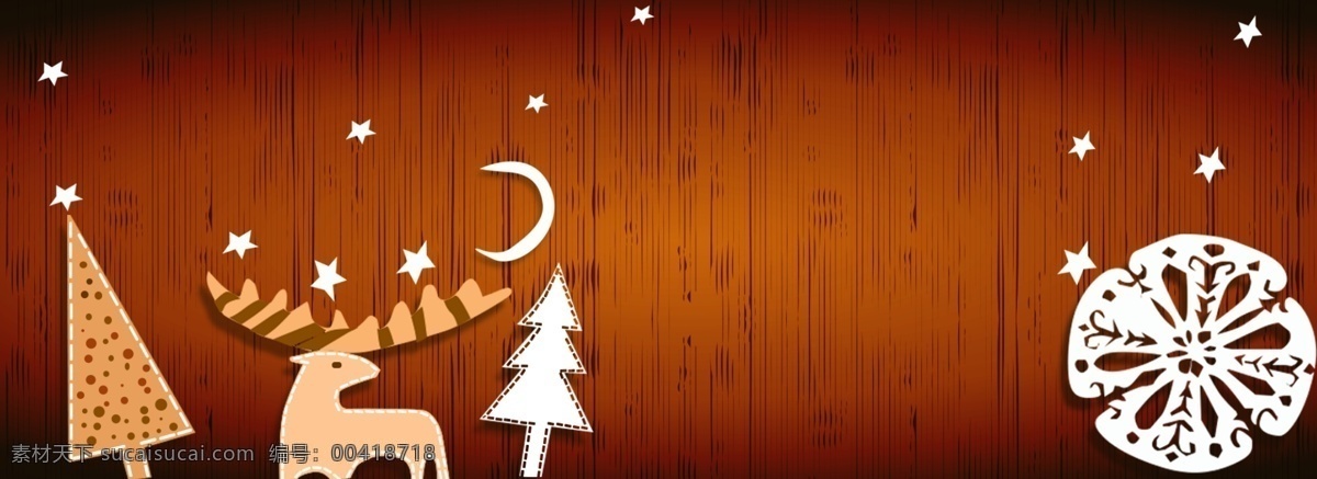 扁平 风 圣诞节 背景 图 鹿 圣诞树 雪花 月亮 星星 木质纹理