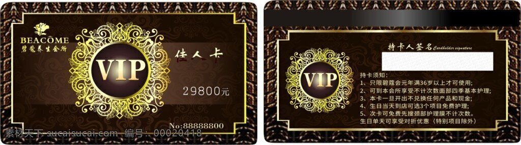 vip会员卡 vip卡 美容会员卡 名片 黑色